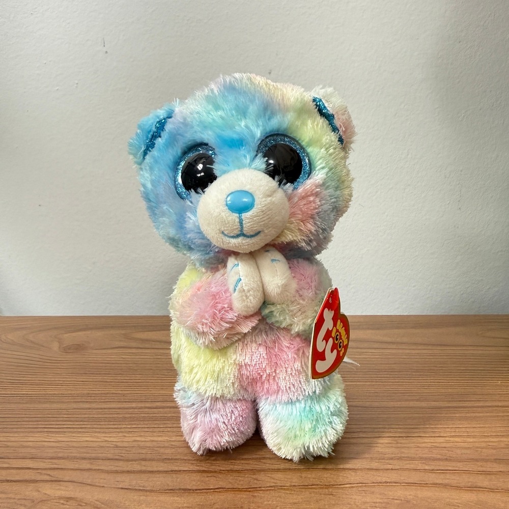 Ty‎ Beanie Boos Plush Multicolor Hope Praying Bear Pastel Tie Dye